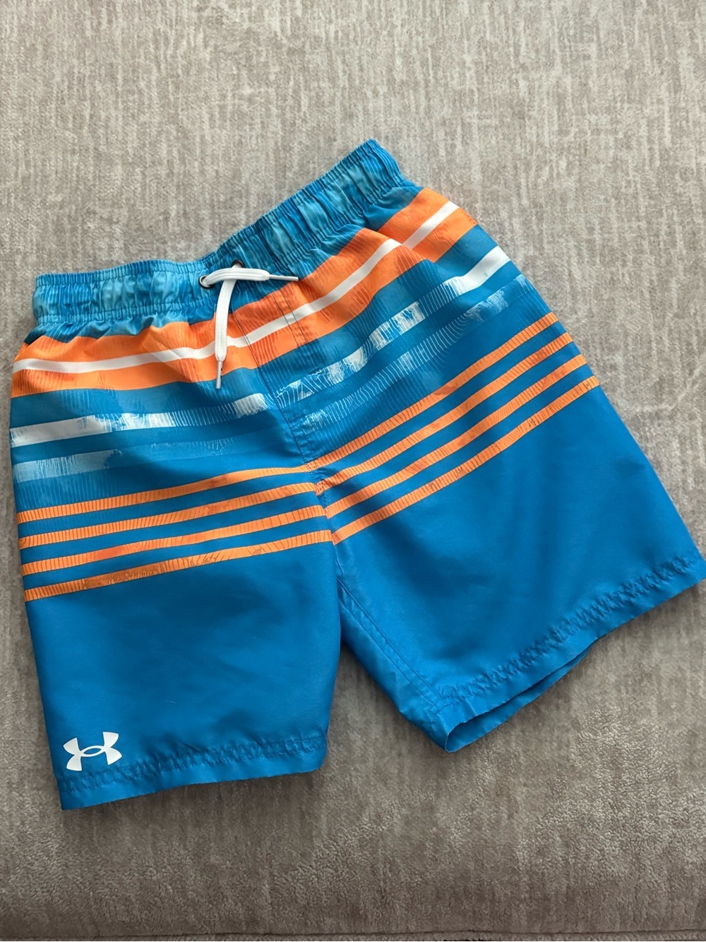Under Armour Blue Swim Shorts with Orange & White Stripes
